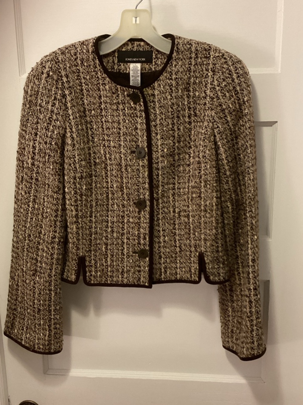 Jones New York Brown & Cream Tweed Boxy Blazer